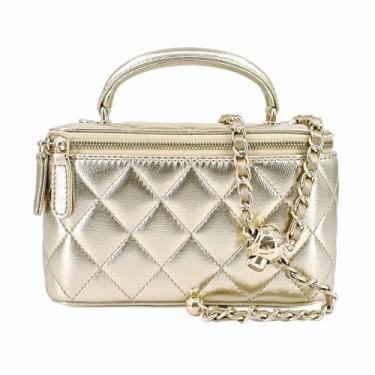 Imagem de M-ioi-M Pequena bolsa de couro genuíno acolchoada para mulheres, mini bolsa de ombro com alça superior com alça de corrente dourada, Laranja coral (alça destacável), Small, Bolsa com alça superior