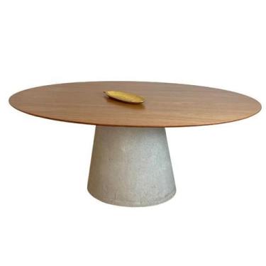 Imagem de Mesa de Jantar Cone Oval 160x90 cm Base Cimento concreto Tampo Freijó 