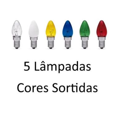 Imagem de kit 5 Lâmpadas Chupeta E14 Colorida Diversas Cores Empalux 127V 220V, 
