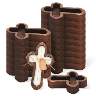 Imagem de SRCVYLT 18 tigelas de massa de madeira para fabricação de velas, conjunto de tigelas de madeira cruzadas, decoração rústica e religiosa, bênção espiritual de casa de fazenda, centro de mesa