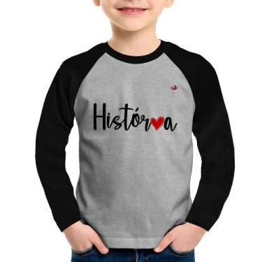 Imagem de Camiseta Raglan Infantil História por amor Manga Longa - Foca na Moda,