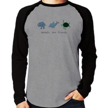 Imagem de Camiseta Raglan Animals are friends Manga Longa - Foca na Moda, Cinza,
