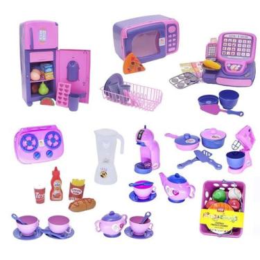 Imagem de Kit Café Infantil Registradora Geladeira Microondas  77pç - CLICKCOMPR