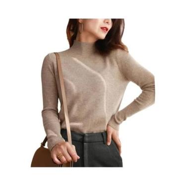 Imagem de Suéter Feminino De Tricô Gola Alta Manga Longa Slim Quente E Macio Par
