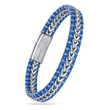 Imagem de WP WEPICK Pulseira masculina de couro trançado banhado a ouro 18 quilates para homens e mulheres Franco fecho de aço inoxidável joia presente 20 cm, 8.5 inch, Sem Pedra Preciosa
