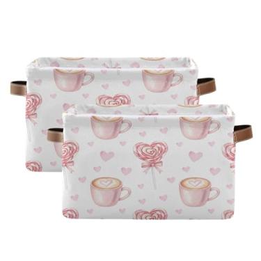Imagem de Wassud Caixa de armazenamento de lona pirulitos em forma de coração com alças, cestas organizadoras dobráveis para armário, banheiro e decoração de casa, pacote com 2