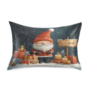 Imagem de Blueangle Linda fronha de cetim gnomo para cabelo e pele, fronha de seda, tamanho padrão (50,8 x 66 cm) - Capas de almofada de cetim refrescantes com fecho de envelope (399)