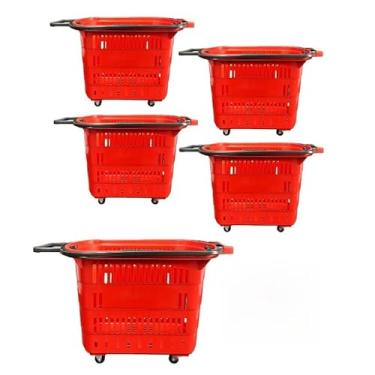 Imagem de Kit 5 cestas cestinhas plásticas preta de compra supermercado 30 L(vermelha)