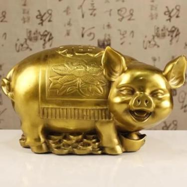 Imagem de FENNYYAR Estátua de porco do zodíaco de cobre, 24 cm, artesanato de decoração de móveis domésticos na sala de estar