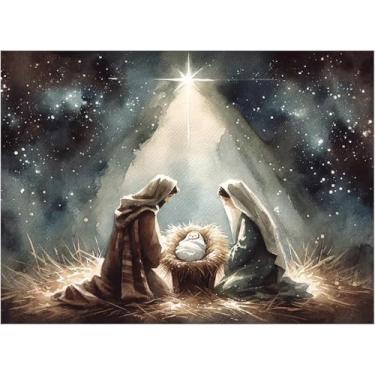 Imagem de Pintura por números para adultos e crianças, Jesus nasceu pintura cristã por kits de números em tela, kit de pintura de artista número por número sem moldura DIY pintura a óleo tintas acrílicas