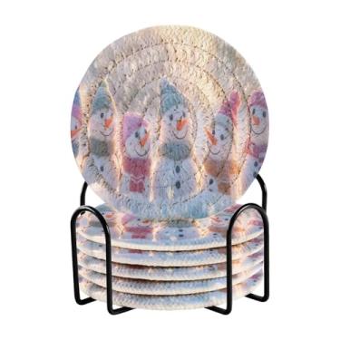 Imagem de Blueangle 6 peças de porta-copos fofos de bonecos de neve para bebidas, porta-copos de tecido redondo super absorvente para mesa de café, proteção de mesa para decoração de casa (244)