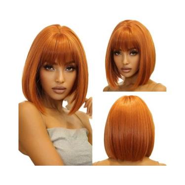 Imagem de Peruca Sintética Curta E Lisa Para Mulheres, Estilo Bob Preto Com Fran
