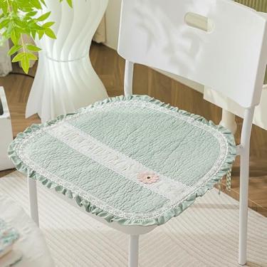 Imagem de Almofada fina para cadeira de cozinha, almofadas antiderrapantes em formato de U com amarras, almofadas com babados de renda para cadeiras, para escritório em casa.