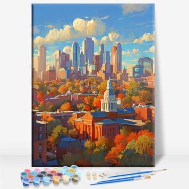 Imagem de HUINORYA Landmarks of Birmingham Alabama Tela emoldurada DIY Kit de pintura por números bar café caverna sala de casa parede banheiro varanda pátio decoração presente, 40,6 x 30,5 cm