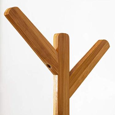 Imagem de 5sssallefaa Cabideiro para casacos, suporte para chapéu, cabideiro, de bambu, independente, 8 ganchos, para armário, entrada, sala de estudo, corredor, sala de estar, quarto/marrom (madeira)