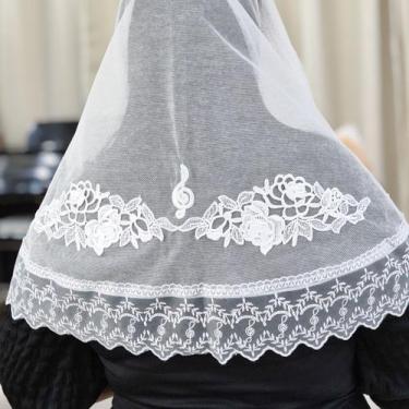 Imagem de Véu Ccb Congregação Cristã Organista Renda Musical Aplique Clave De So