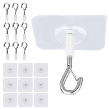 Imagem de Penitue 10 Ganchos de Teto Autocolantes e Resistentes, Sem Necessidade Furar com Fecho de Segurança Ideais para Ventoinhas Plantas Candeeiros Cozinha Casa Banho Escritório Arrumação (Base Quadrada)