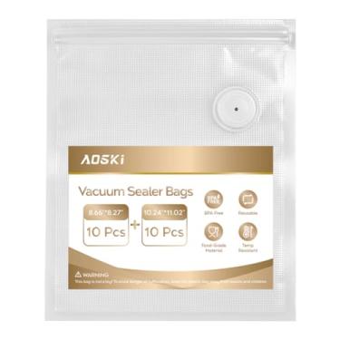 Imagem de Sacos seladores a vácuo reutilizáveis para alimentos: 20 peças de sacos de vedação a vácuo sem BPA com válvula de ar e 5 clipes de vedação, saco de cozinha sous vide transparente de plástico