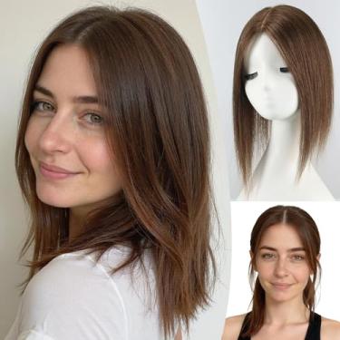 Imagem de starluck Topper de cabelo com base de renda suíça de 11,4 cm x 12,7 cm para mulheres com raízes finas ou cinzas (marrom)