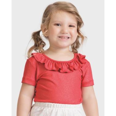 Imagem de Blusa infantil verão babados malha leve confortável estilosa - Vermelha e Rosa - Menina 1 a 4 anos-Feminino