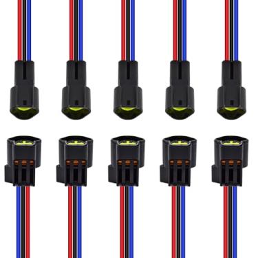 Imagem de 5 pares de conectores à prova d'água de 3 pinos 10 cm 16AWG conector de fio macho e fêmea conectores elétricos de carro para carro, motocicleta, caminhão marítimo e barco (preto elétrico 3p)