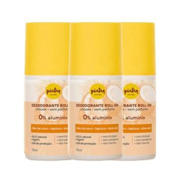 Imagem de Kit Triplo Sem Alumínio  3 Desodorantes Roll-On Piatan Unissex 75ml