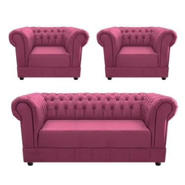 Imagem de Kit 02 Poltronas e Namoradeira Chesterfield Ana Sintético Pink - Doce 