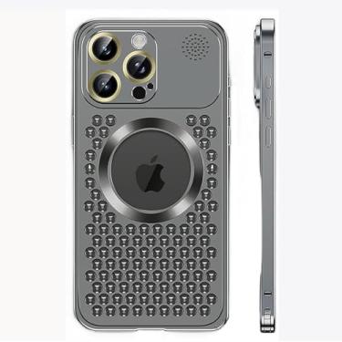 Imagem de HUHUCASE Capa de telefone magnética de aromaterapia com fivela de mola, adequada para IPhone17Promax Capa protetora de dissipação de calor com etiqueta vazada em falta (preta, iPhone17 Pro Max)