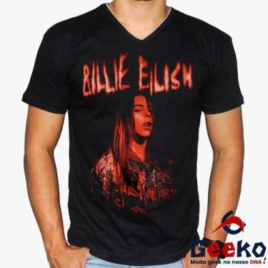 Imagem de Camiseta Billie Eilish 100% Algodão Geeko, Preto gola v, G