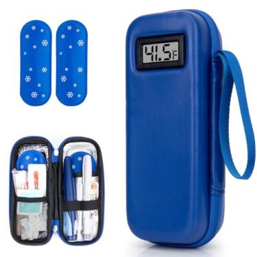 Imagem de WIBOND Estojo De Viagem Para Insulina Com Visor Temperatura - Refrigerado Medicamentos, Refrigerador Diabéticos 2 Bolsas Gelo Nylon (Azul), H2_Blue