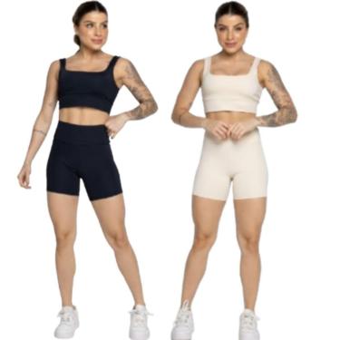 Imagem de KIT 2 Conjunto Top Alça Grossa e Short Smart Serra e Mar Alta Compressão Academia Moda Fitness-Feminino