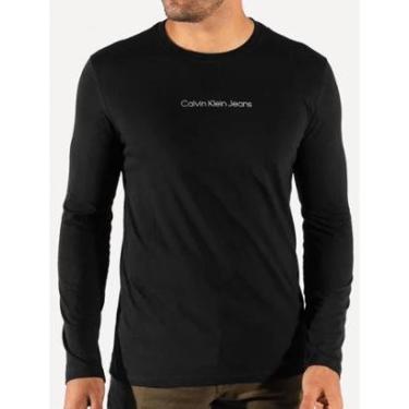 Imagem de Camiseta Calvin Klein Masculina Manga Longa Institutional Grey Logo Preta-Masculino