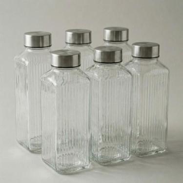 Imagem de Kit 6 Garrafas Vidro 1L Resistente Tampa Inox Substitui Plástico Econo