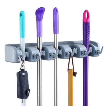 Imagem de Suporte para Vassoura e Rodo com 5 Divisórias Antiderrapante e 6 Ganch