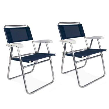 Imagem de Kit 2 Cadeiras Alumínio Praia Reforçada Até 120Kg Piscina Camping Mast
