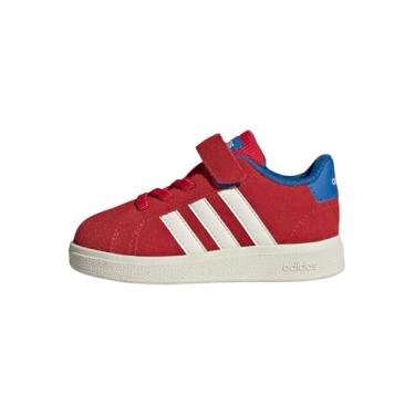 Imagem de adidas Tênis infantil unissex Grand Court 2.0 com cadarço elástico e alça, Rubi puro/branco/azul royal brilhante, 20
