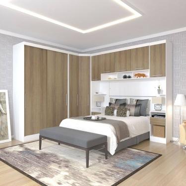 Imagem de Quarto de Canto Casal com Guarda Roupas Cabeceira e Mesas de Cabeceira Alpes Luciane Moveis