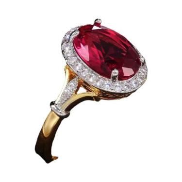 Imagem de Anel Oval De Zircônia Cúbica Rosa Vermelha Para Mulheres, Joias De Lux