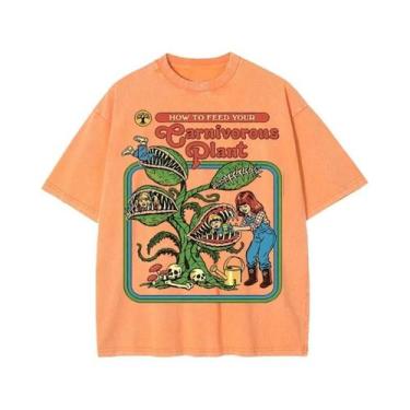 Imagem de Camiseta Masculina De Algodão Respirável Com Estampa De Planta Carnívo