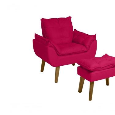 Imagem de Poltrona/cadeira Decorativa E Puff Glamour Com Pés Quadrado Vermelho