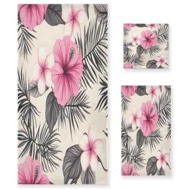 Imagem de xigua Conjunto de toalhas de banheiro de plantas e flores tropicais absorvente macio 3 peças toalha de banho toalha de mão toalhas decorativas para banheiro, academia, hotel, praia, piscina