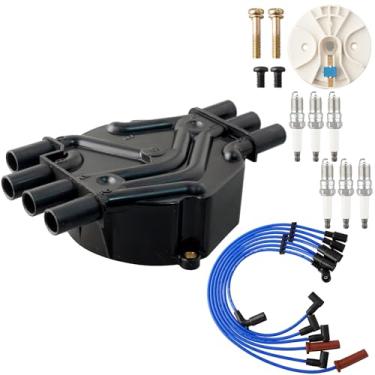Imagem de MOAUTO Tampa do distribuidor de ignição e rotor e velas de ignição de irídio com conjunto de fio kit de ajuste 671-6068 DR475T compatível com Chevrolet Astro Blazer C1500 P30 S10 GMC K1500 P3500