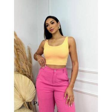 Imagem de Top Cropped Regatinha Liso Alça Grossa - TRIBO MODAS, Amarelo, G