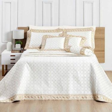 Imagem de Kit Cobre Leito Colcha Nuance Casal 06 Peças Percal 200 Fios 100% Algodão Bordado - Off White