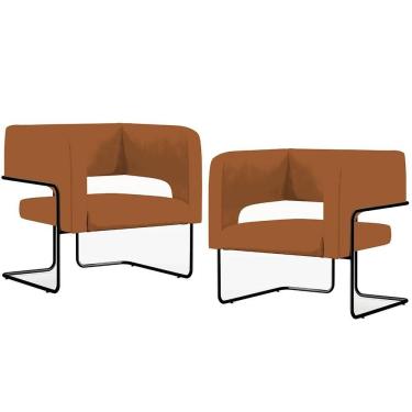 Imagem de Kit 02 Poltronas Base De Aço Preto Veludo Telha C-262