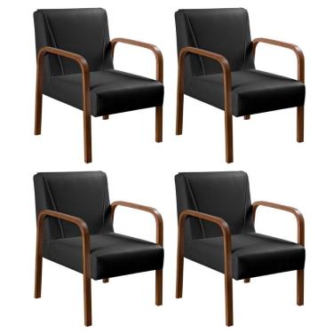 Imagem de Kit 4 Poltronas Anita Moderna Decorativa Braço Madeira Corino Preto 200