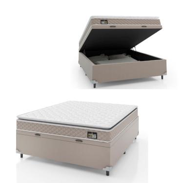Imagem de Cama Box Baú Colchão D45 Pillow Top Hellen Bege 138x188x65cm