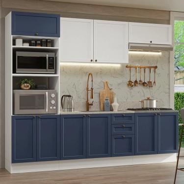 Imagem de Armário De Cozinha Completa 270 Cm Branco/azul/branco Vik Madesa 01 Branco/azul/branco