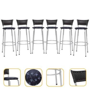 Imagem de Banqueta Para Cozinha Americana Estrutura Prata Kit 6un Cadeira Balcão