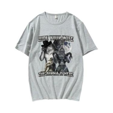 Imagem de Camiseta Masculina E Feminina Com Meme De Lobo Engraçado, Camiseta Cas